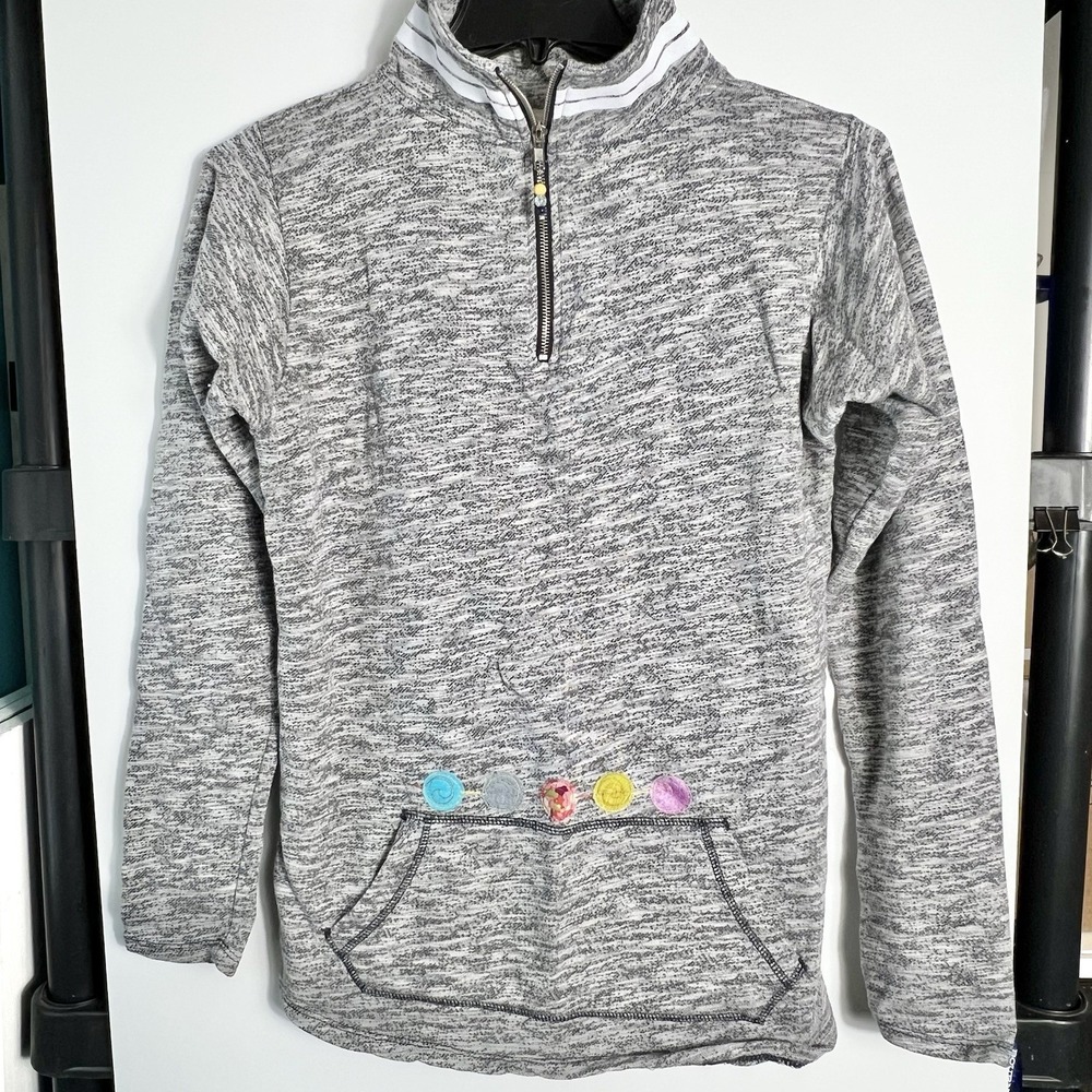 Enza Womens‎ Size Small Gray Navy Half Zip Pullover Sweatshirt Kangaroo Pocket